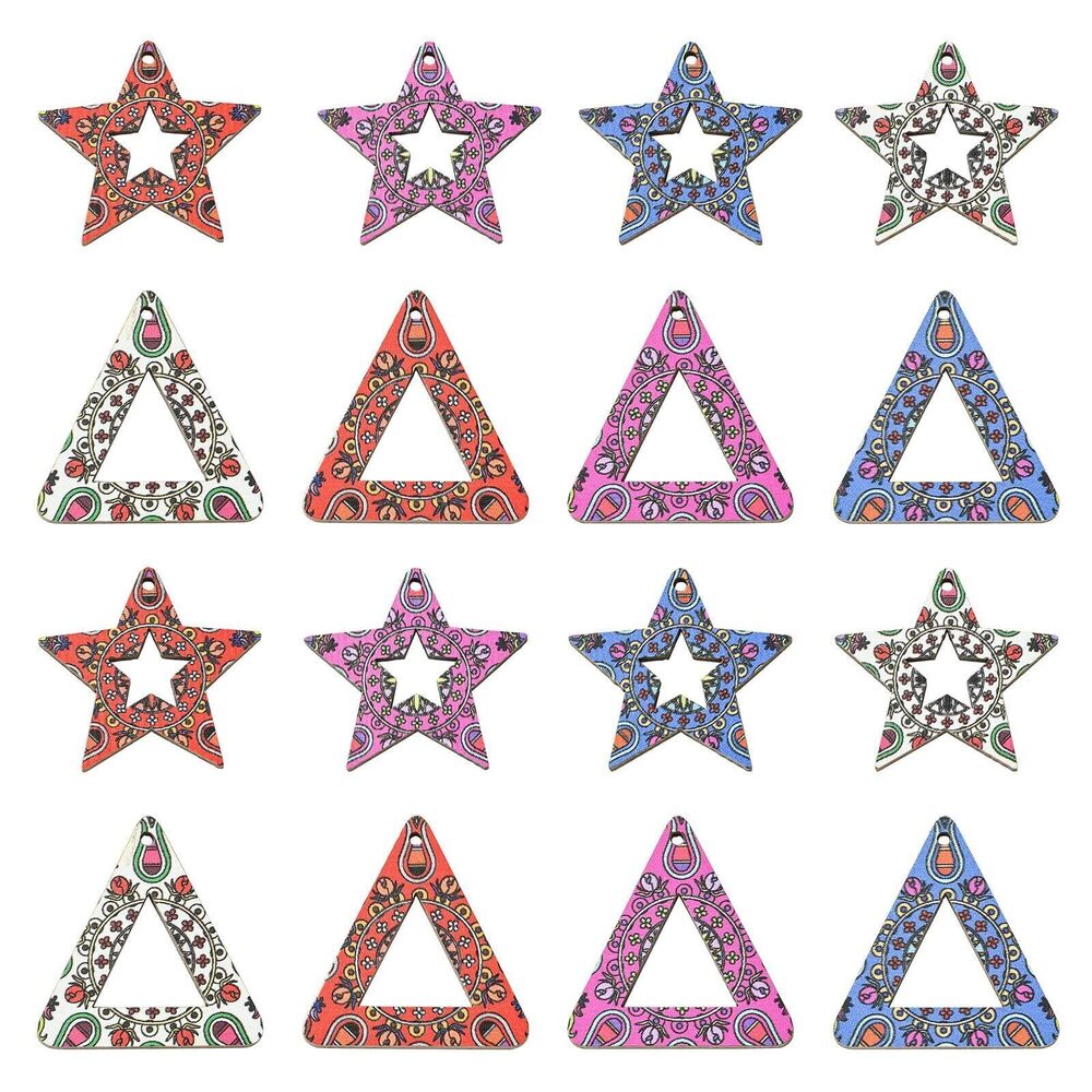 7094 40 Pcs Bohemian Style Wood Charms Wooden Hollow Star Triangle Shape
